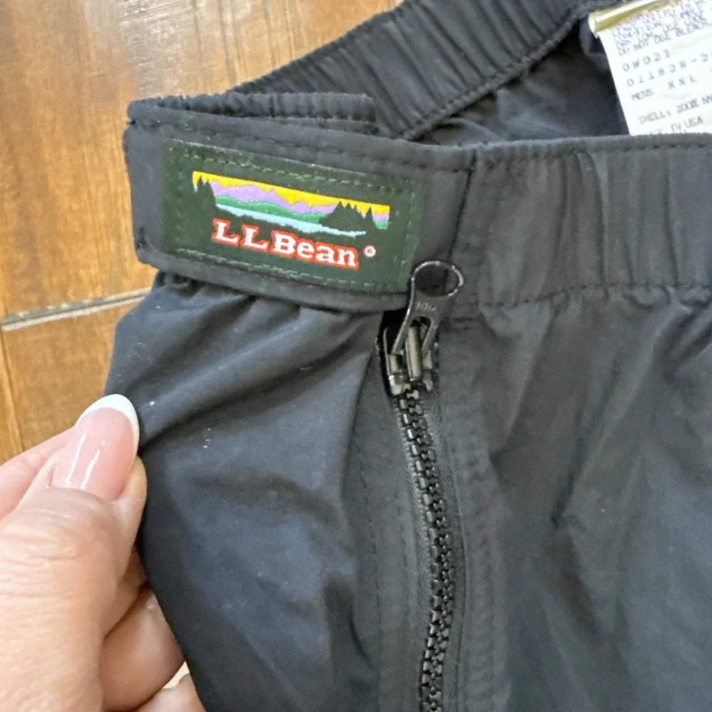 LL Bean Nylon Full Zip Leg Rain Pants Mens Black Vintage USA Hiking Gorp XXL Reg